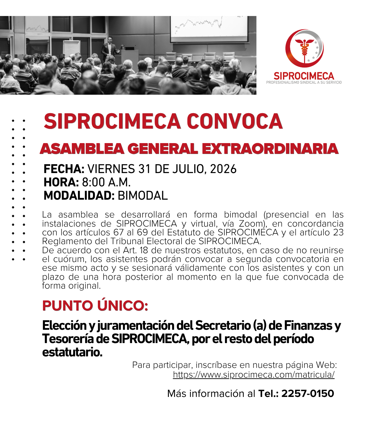 EL TRIBUNAL ELECTORAL DE SIPROCIMECA CONVOCA A LOS AFILIADOS DEL SINDICATO