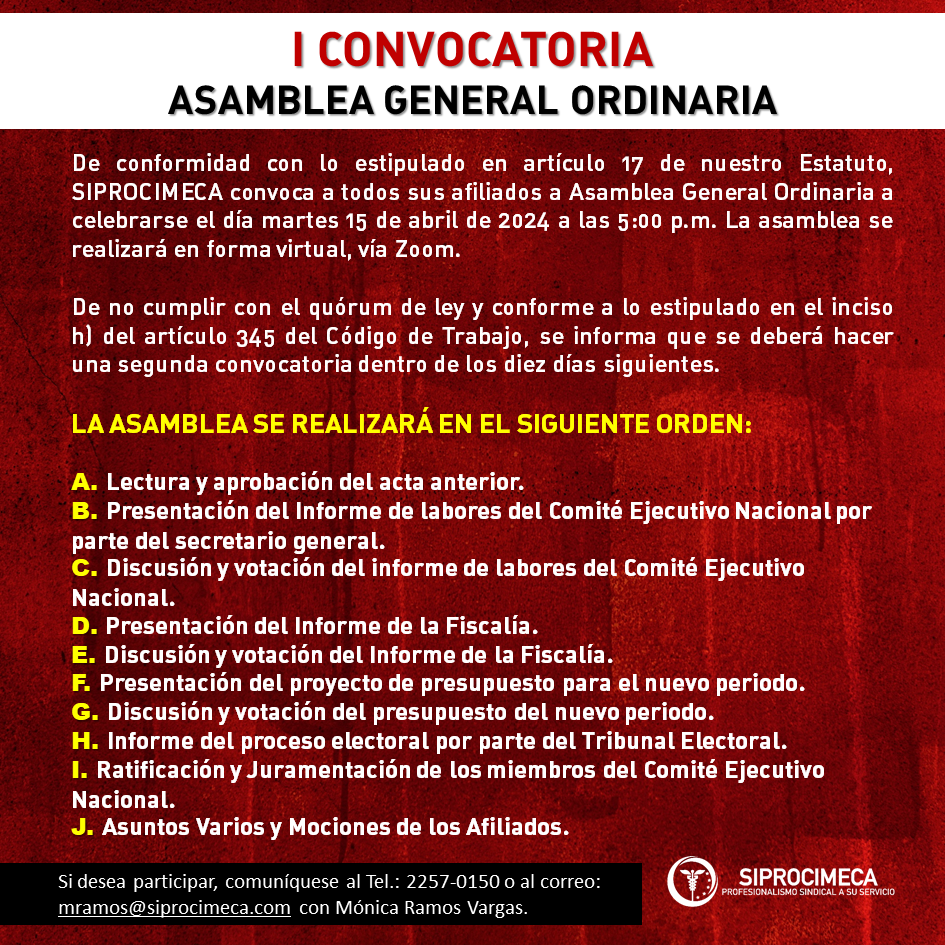 SIPROCIMECA | ASAMBLEA GENERAL ORDINARIA