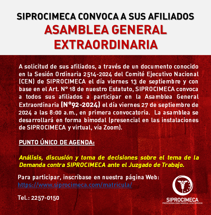 SIPROCIMECA| Asamblea General Extraordinaria