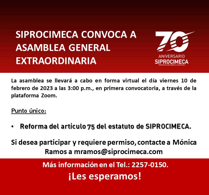 Siprocimeca Convoca a Asamblea General Extraordinaria